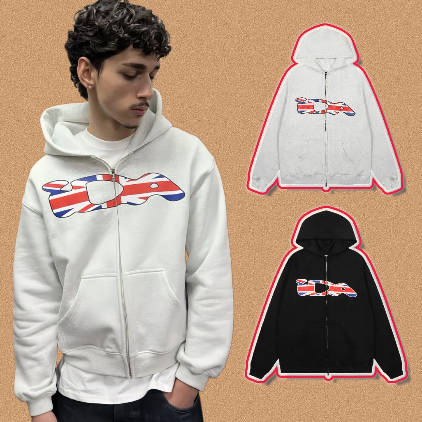 

Ретро-кардиган в американском уличном стиле с капюшоном, широкий, повседневный, универсальный, с принтом, на флисовой подкладке, модная городская одежда