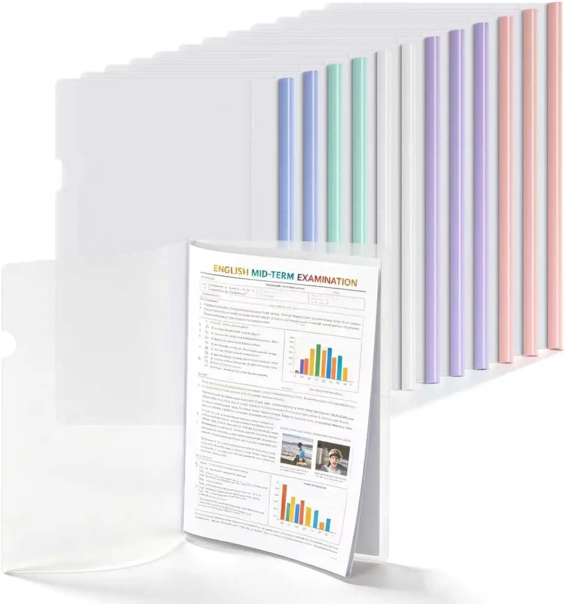 10 Pack Sliding Bar Report Covers,Multicolor Clear Folders,Fits A4/Letter Paper,Holds 70 Sheets for School,Office,Business Use
