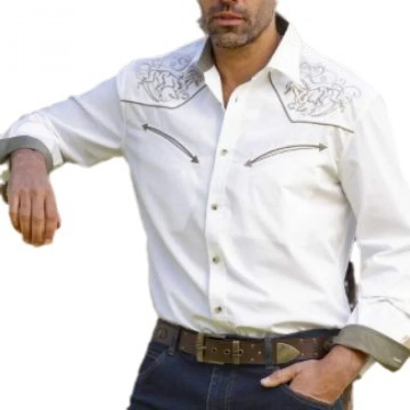 

Мужской ковбойский длинный све в стиле ретро в стиле вестерн, повседневный дизайн с принтом, осенний модный топ, качественный материал, без бренда