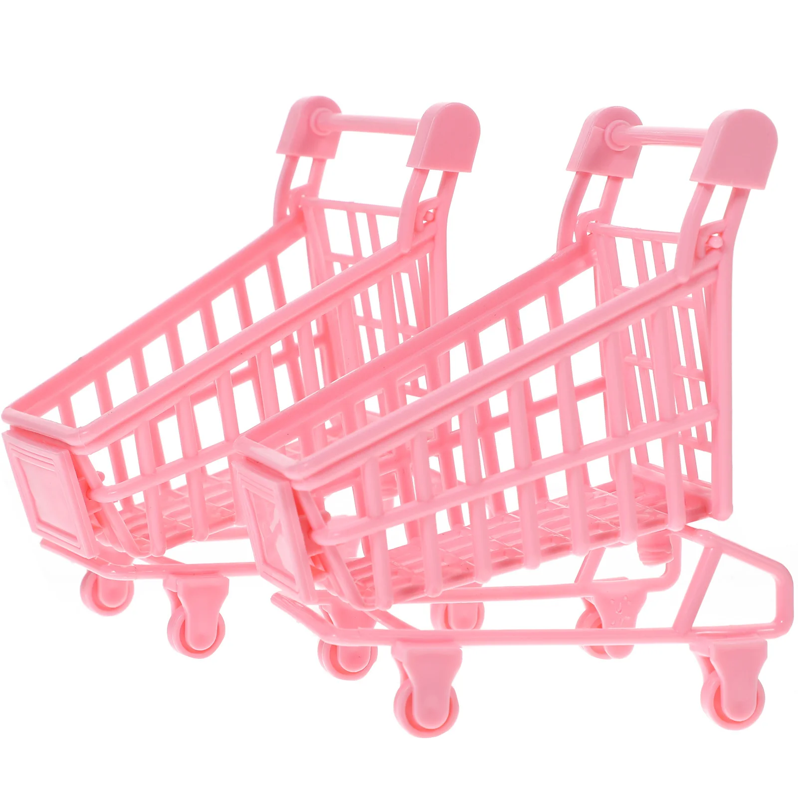 2pcs 미니 핸드카트 소형 식품 등급 재질 두꺼운 플라스틱 도금 데스크탑 수납 바구니 어린이용 가정 사무실 장식