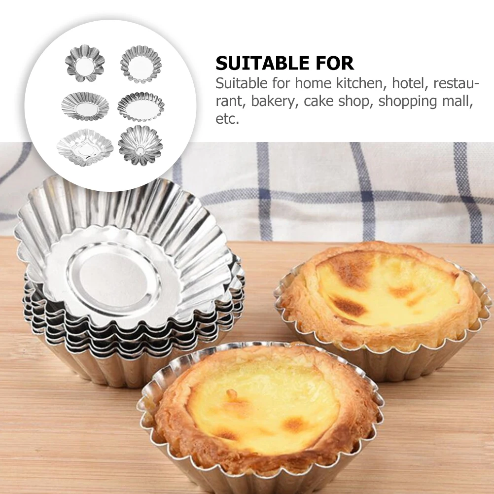 

6Pcs Egg Tart Molds Stainless Steel Egg Tart Cake Baking Molds Reusable Nonstick Cupcake Cookie Molds home Kitchen Pastry Tools