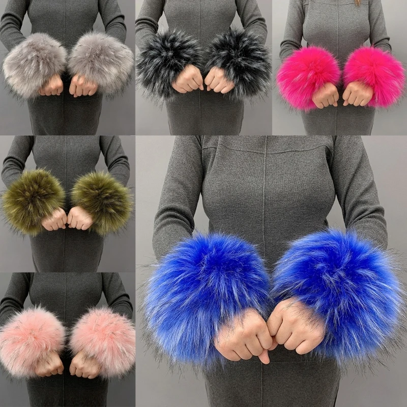 Faux Fur Cuffs Arm Warmers Furry Wrist Cuffs Holiday Costume Accessory for Women