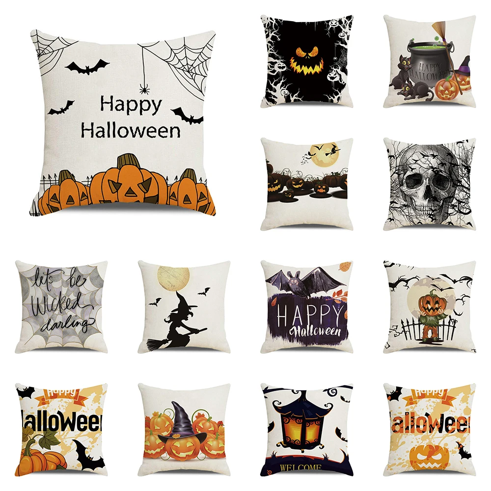 Halloween Bat Crow Pumpkin Print Cushion Cover Home Living Room Sofa Decoration Throw Pillow 