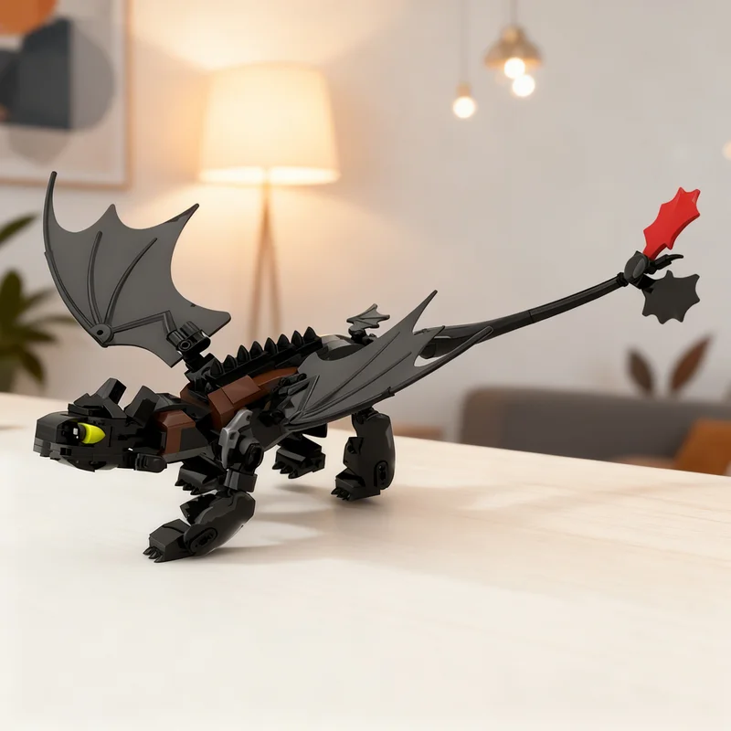 262pcs MOC Black Dragon-night Railway Train Model Building Blocks Home Office Decor Bookshelf Display Ornament Gift For Adults