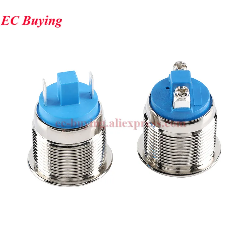 19MM Waterproof Metal Push Button Switch LED Light Momentary Latching Reset Lock Car Engine Power Switch 12V 24V 220V Red Blue