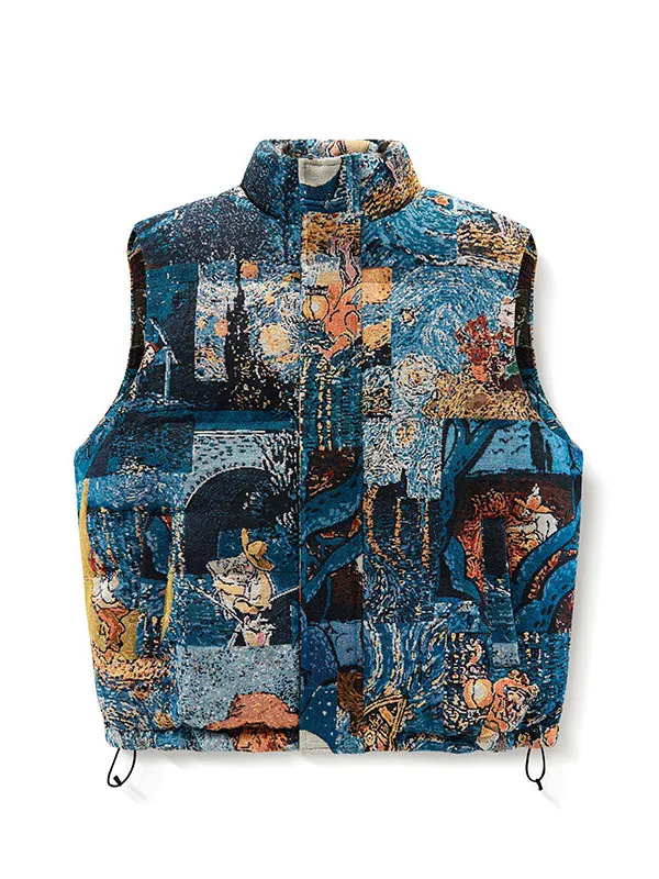 

Loose Fit ex Zipper Closure Stand Collar Svel Jaet Youth Faion Winter Warm Outerwear American Leopard Print Vest