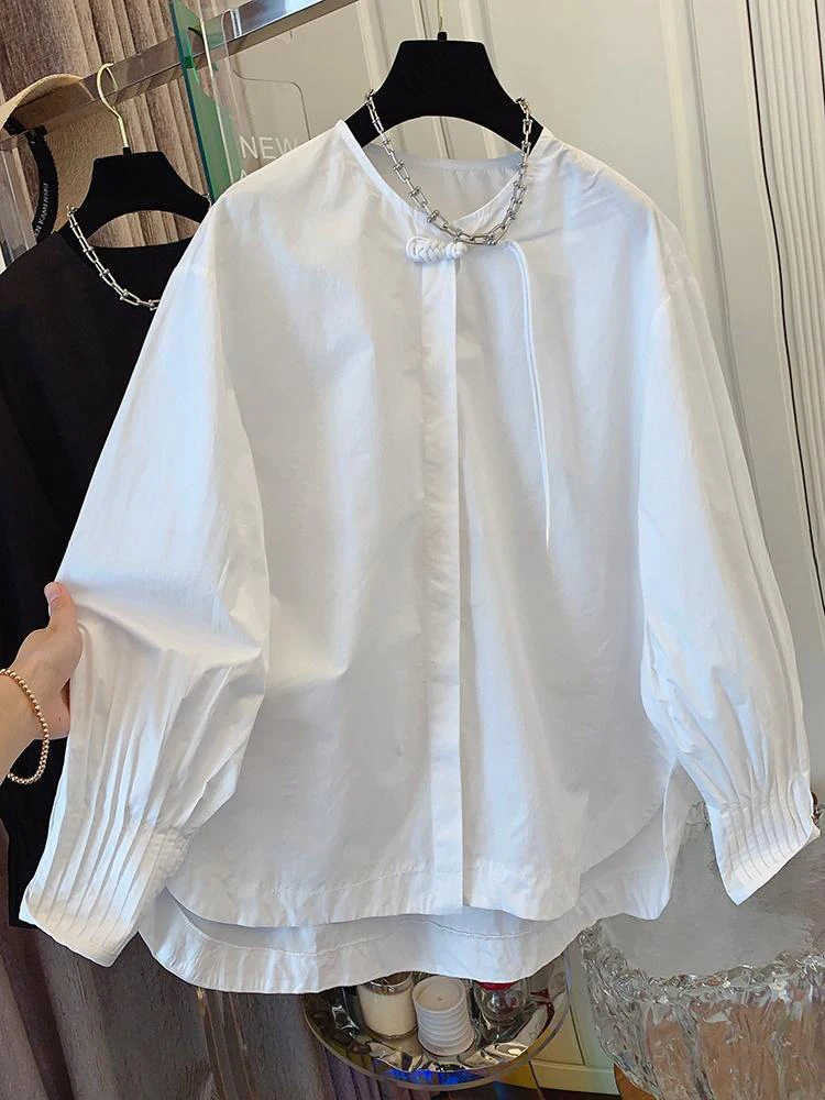 Women 2024 New Spring Summer Retro Collar Shirts Fashion Long Sleeve Blouses Ladies Loose Casual Coats Chinese Style Loose Tops