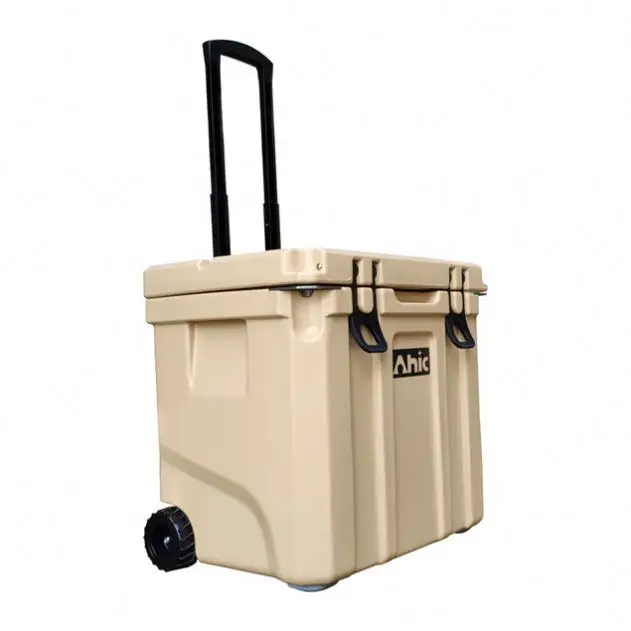 Plastic large size portable cooler with wheels outdoor camping cooler