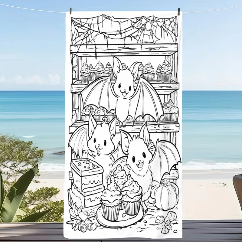 Newest Beach Towel Colorful Cartoon Haunted House Ghost Pumpkin Star Print Beach Towel Quick Dry Portable Swimming Towel