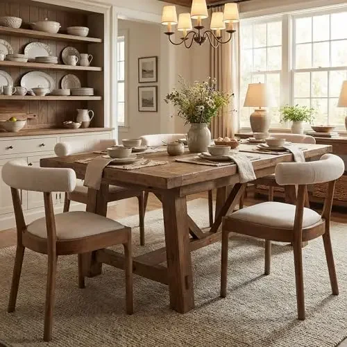 Dining Chairs Set of 2, Mid Century Modern Linen Upholstered Kitchen Chairs Side Chairs for Restaurant Hotel, Natural