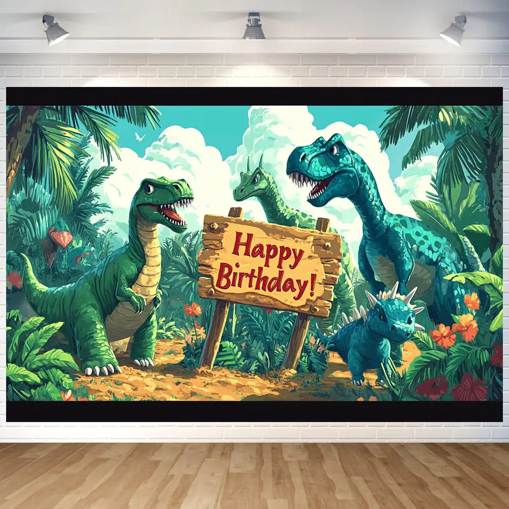 Dinosaurier Dschungel Geburtstag Party Hintergrund Polyester Photo Booth Hintergrund Kinder Geburtstag Party Banner Hintergrund Kinderzimmer Foto Prop – Detail 4