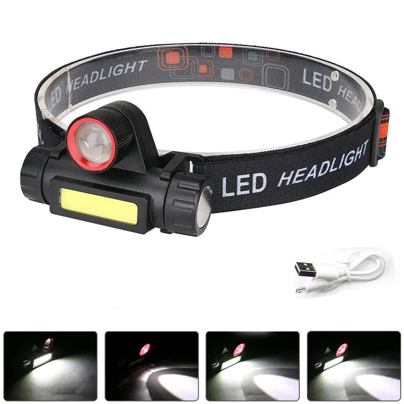 

USB COB Мини-зум Светодиодный налобный фонарь Фронтальный фонарик Фонарь Открытый фонарь для кемпинга USB Перезаряжаемый ночник