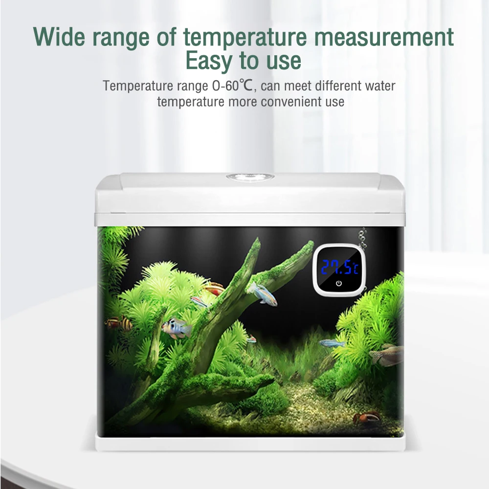 0-60℃ Mini Thermometer Digital Fish Tank Hygrometer Temperature Accurate LED Display for Fish Axolotl Turtle Aquatic Aquarium