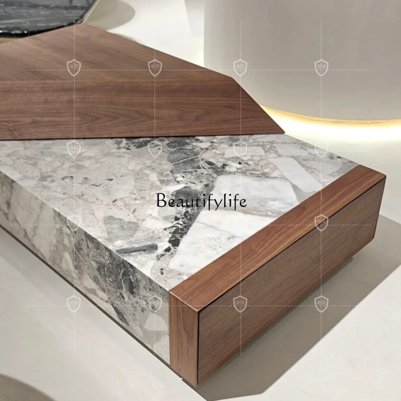 Natural marble coffee table Modern simple Italian living room Light luxury stone coffee table