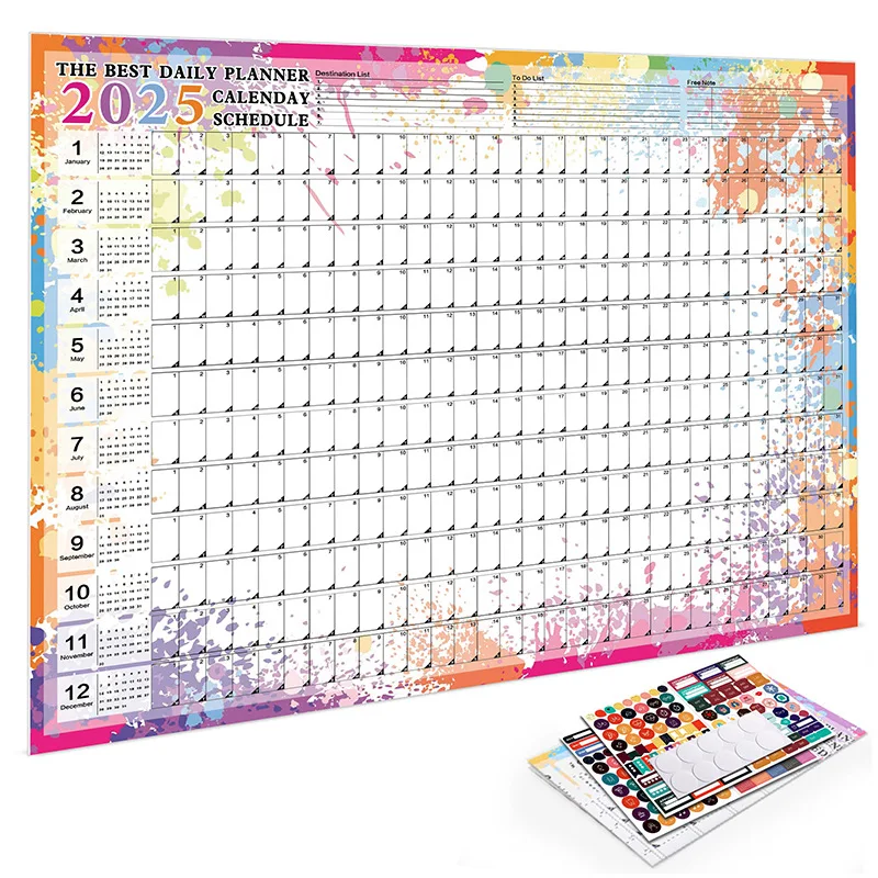 Calendrier mural avec licence, calendrier annuel, mensuel, hebdomadaire, liste de tâches, ordre du jour, nouveau, 2025, kawaii
