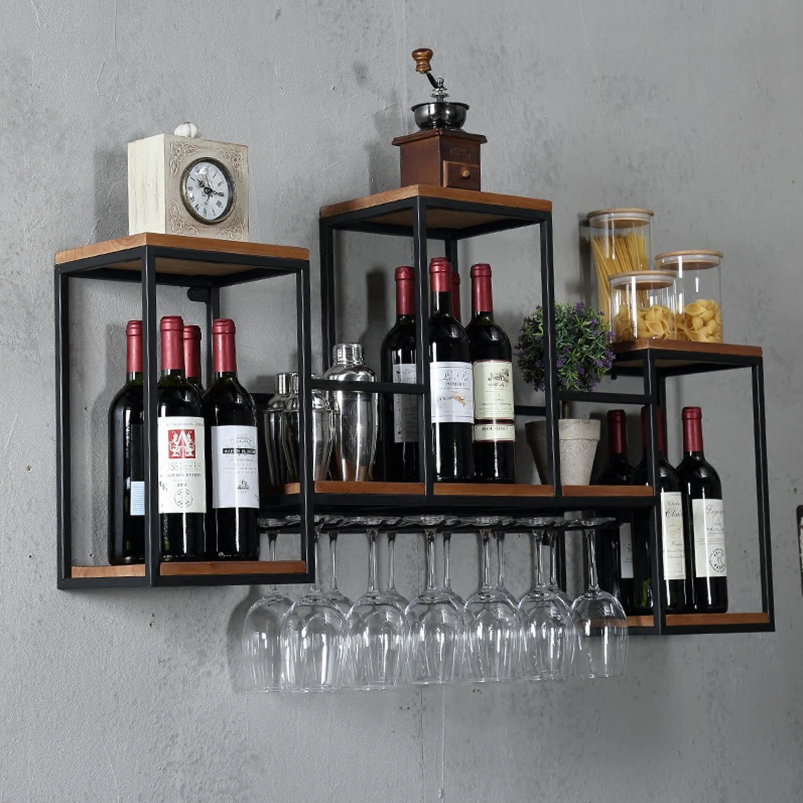 Wall Mounted Metal Bar Wine Rack Restaurant Bottle Storage Display Holder Shelf