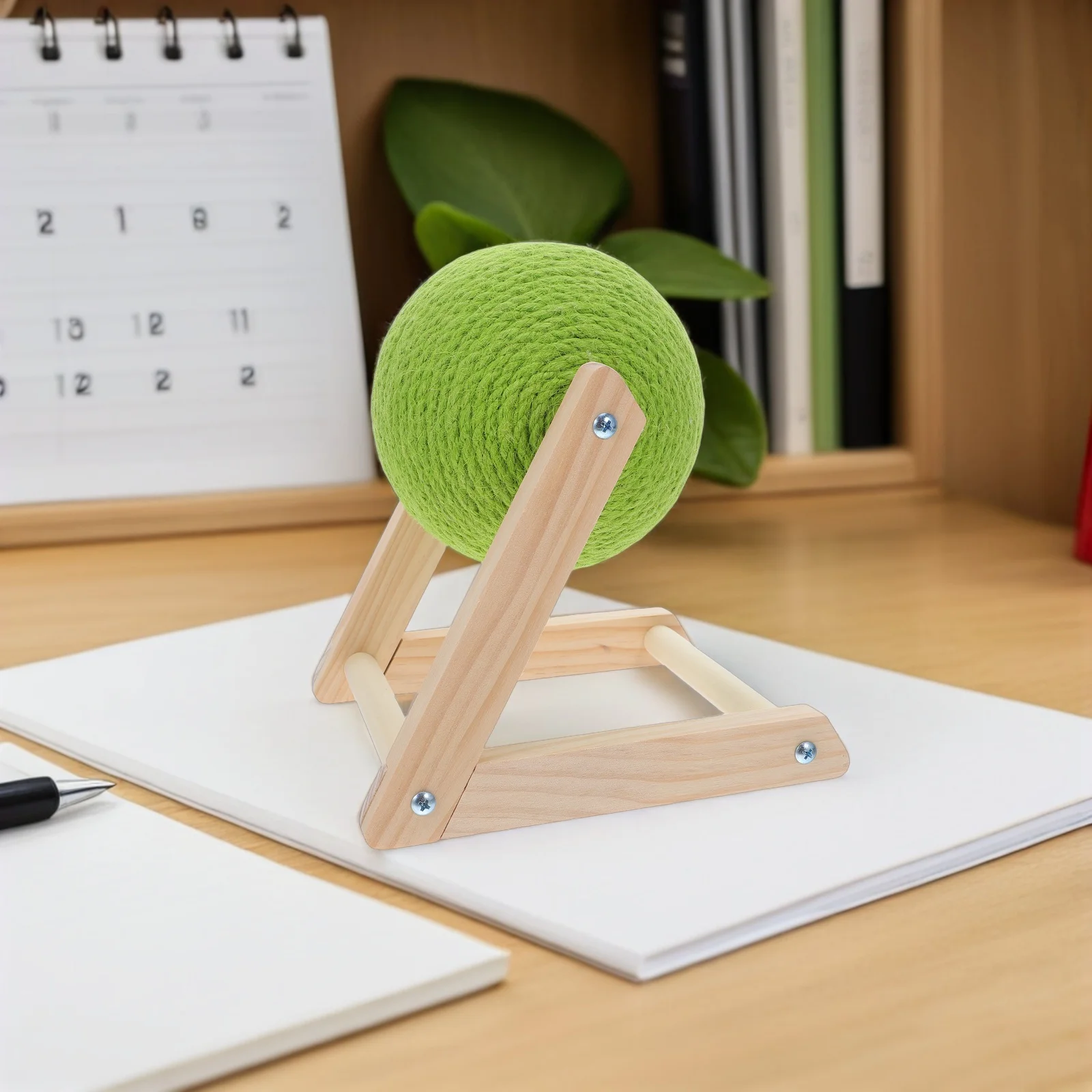

Cat Scratching Ball: Large Natural Sisal Interactive Scratch For Indoor Cats With Wood Stand Pet Exercise Play Furniture