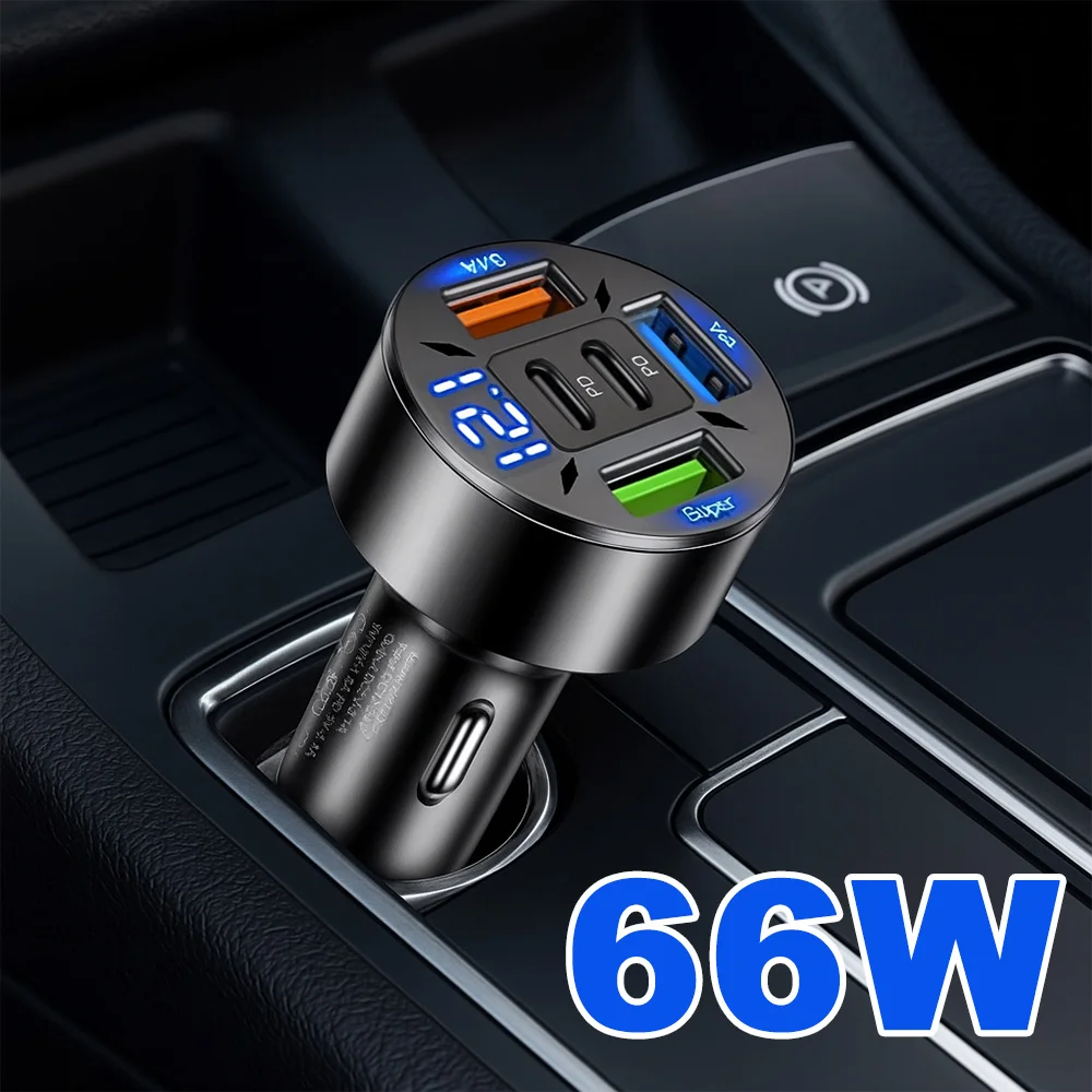 66 W 5 Ports Autoladegerät Schnellladung PD QC3.0 USB C Autotelefon-Ladegerät Typ C Adapter im Auto für iPhone Samsung Huawei Xiaomi