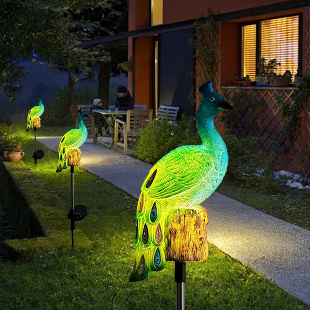 Solar Garden Lights Outdoor Peacock Garden Stakes Waterproof Path Lights Lawn Stake Ornaments for Patio Pathway Yard Decoration