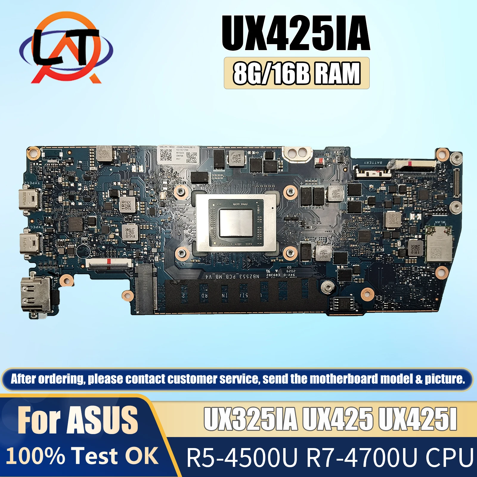 UX425IA Mainboard For ASUS ZenBook UX425 UX425IA UX425I UM425IA Laptop motherboard With R5-4500U R7-4700U CPU 8GB 16GB RAM