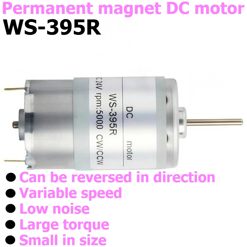 WS-395R Permanent Magnet DC Carbon Brush Motor, Featuring Low Noise and High Torque, Available in 12V/24V Versions.