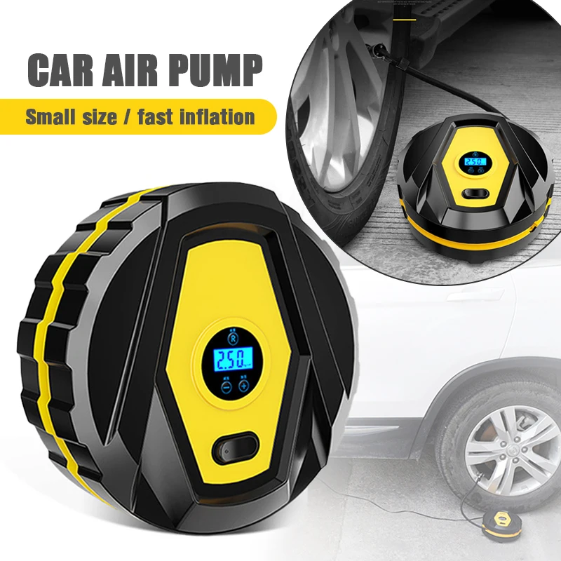 Multi-function Car Fast Air Pump Small Mini Round Portable 12v Intelligent Digital Display High-power Car Tire Pump Cylinder