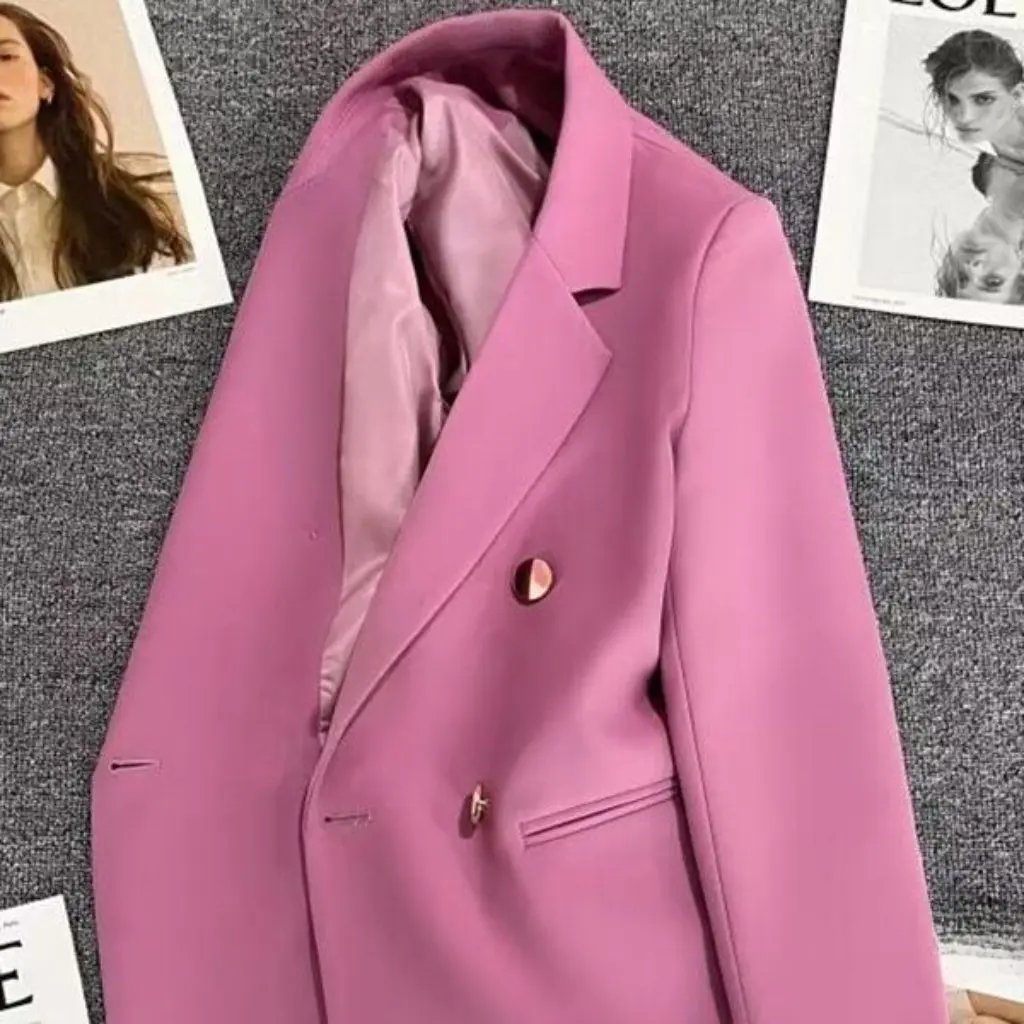 

Wine Red Metal Buckle Suit Jacket for Women High-End Korean Style Spring Autumn Trendy And Elegant