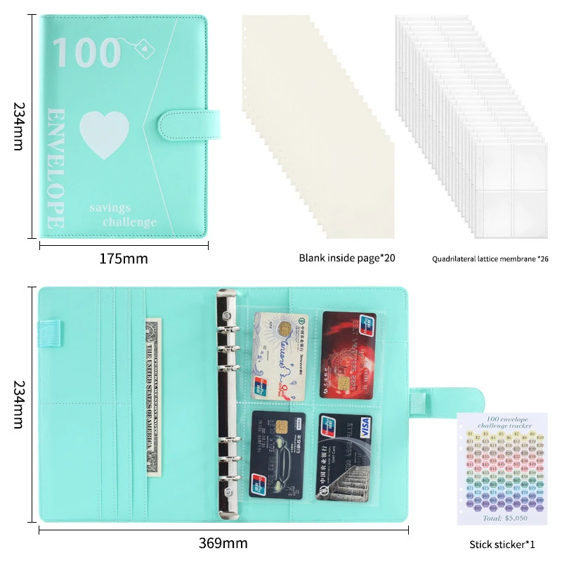 A5 Loose-leaf Notebook 100-day Money Saving Challenge, Money Saving Book, Cash Storage, Portable Notepad, Hand Account Book