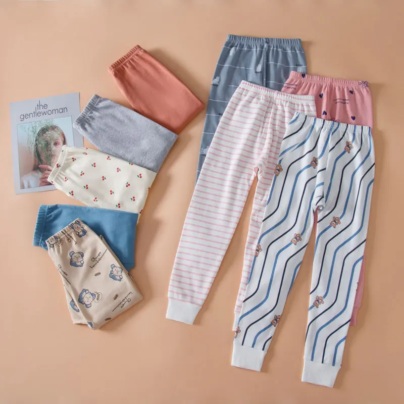 Children's Single Piece Base Home Sleep Pants Autumn/Winter Striped Inner Warm Pants