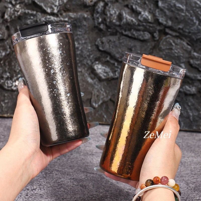 純チタン製シルバーグレーコーヒーマグ、蓋付き400mlオフィスストローカップ、冷たい飲み物用ポータブル屋外キャンプ旅行用チタンマグ