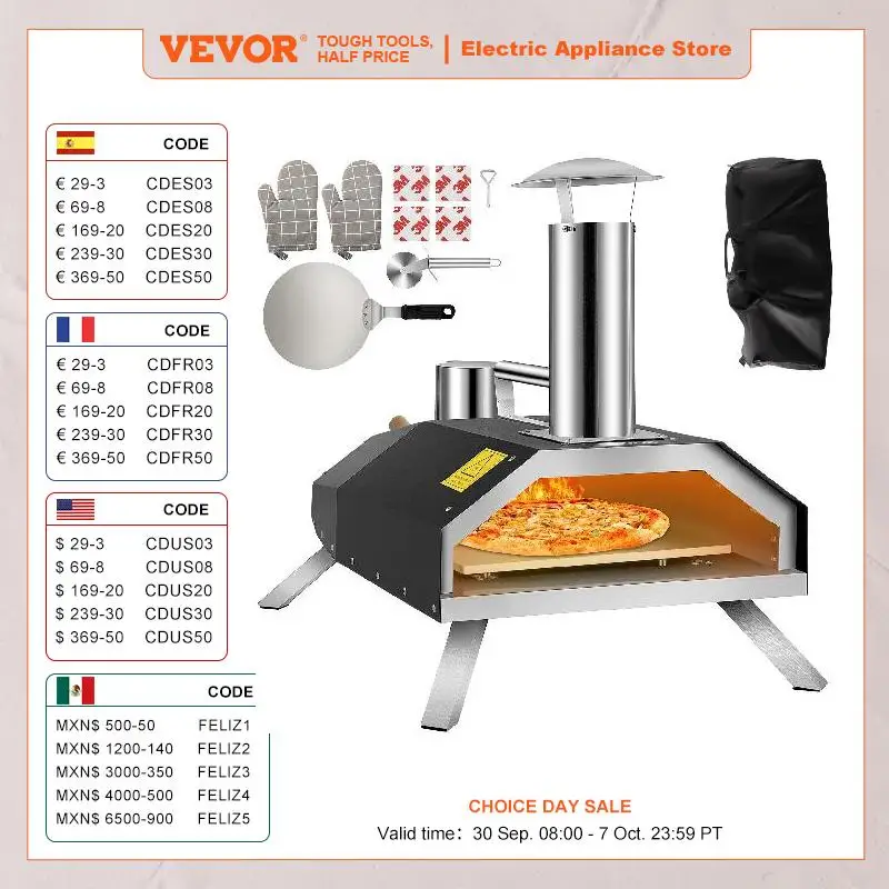 VEVOR Portable Pizza Oven Good Insulation Effect 304 Stainless Steel Foldable Feet Complete Accessories Bag for Outdoor Cooking