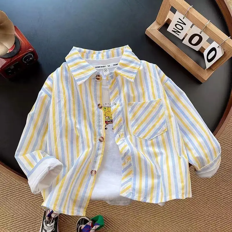 New Kids Striped Shirt 2025 Spring Autumn Toddler Kids Mix Match Cotton Shirt Versatile Crossover Tops