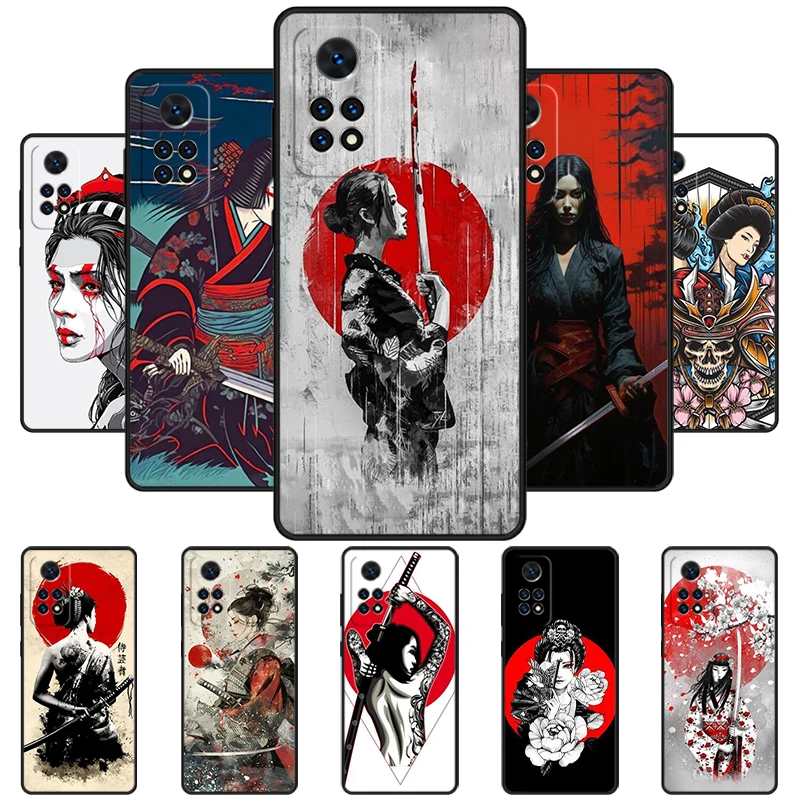 Japanese Samurai Warrior Geisha Phone Case For Redmi Note 11 EPro 11S 10T 9S Promax 8 Pro Xiaomi Mi 11 12X 12S Ultra Cover