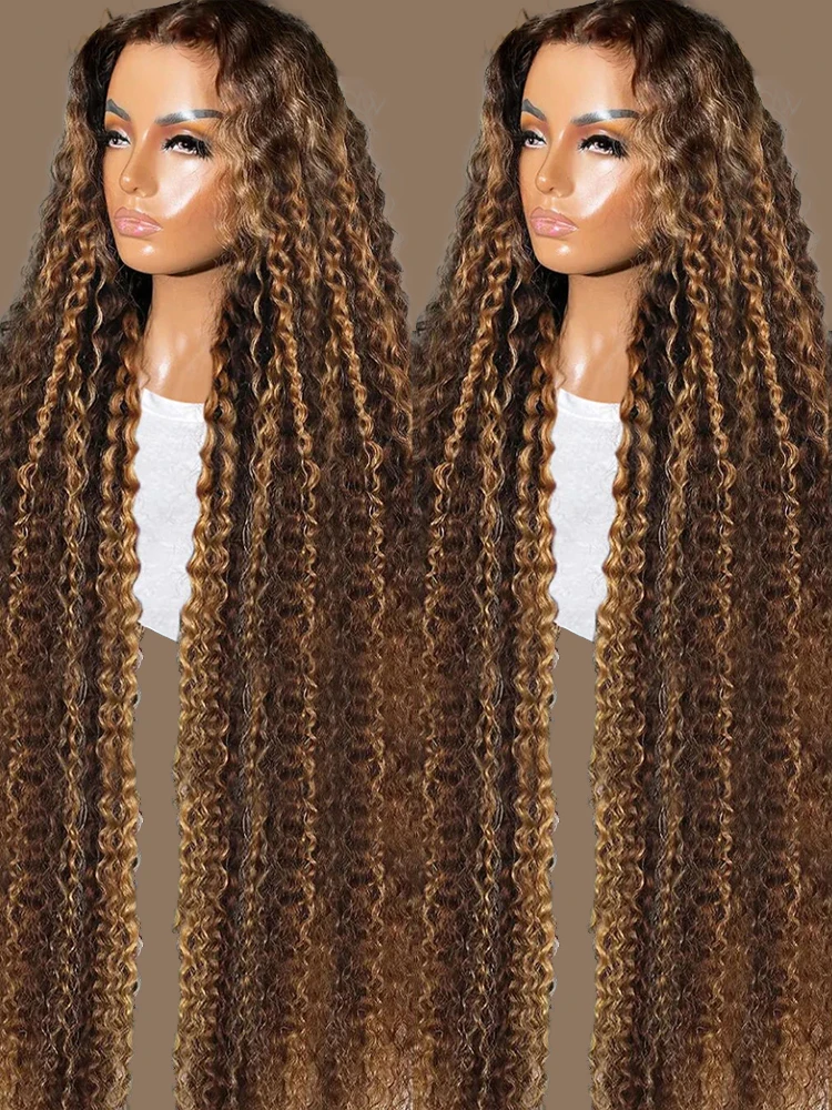 30 40 Inch Highlight Ombre Lace Frontal Wig Curly Human Hair Wigs Colored Deep Wave Frontal Wig Brazilian 13x4 Lace Front Wig