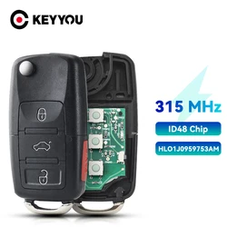 KEYYOU 4 przyciski zdalnego klucza 315 MHz ID48 do VW Volkswagen Golf 4 5 6 Jetta Passat CC Tiguan Polo Beetle Touran 1J 0959753 AM