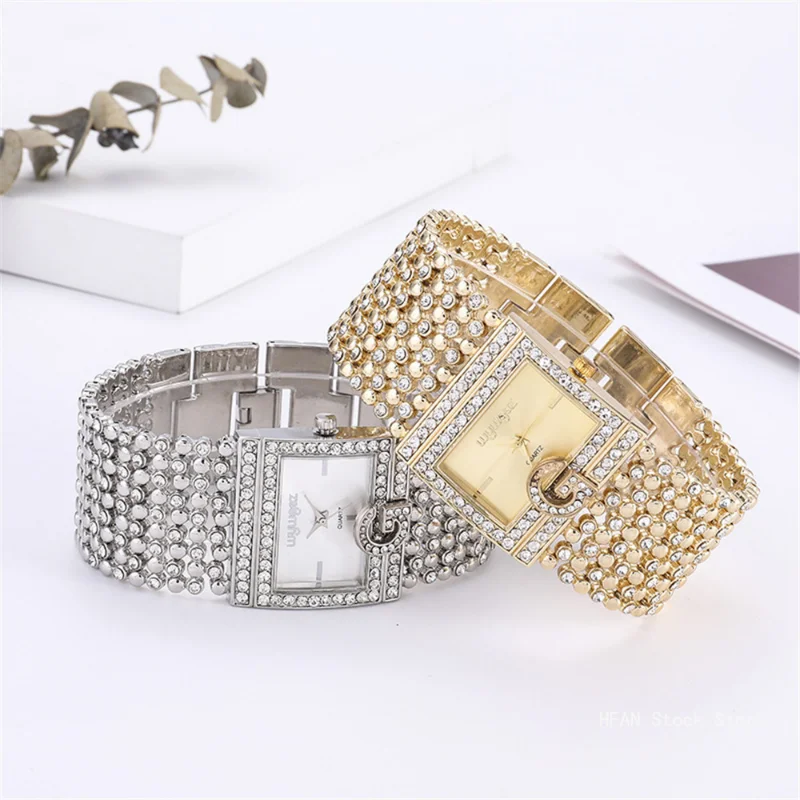 2024 Brand Luxury Casual Women Square Full Diamond Bracelet Watch Analog Quartz Movement Wrist Watch Watches Ladies Watch