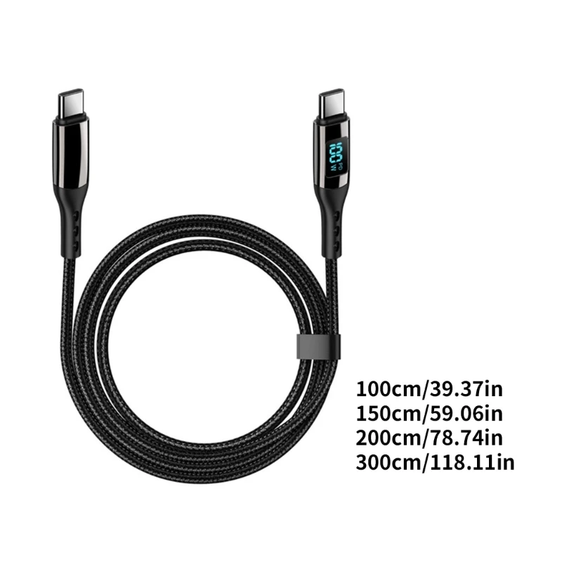 كابل 20CB عالي السرعة من النوع C مع شاشة LED 4 مقاسات شاحن سلك شحن سريع 100 وات توصيل الطاقة للهواتف المحمولة والكمبيوتر اللوحي
