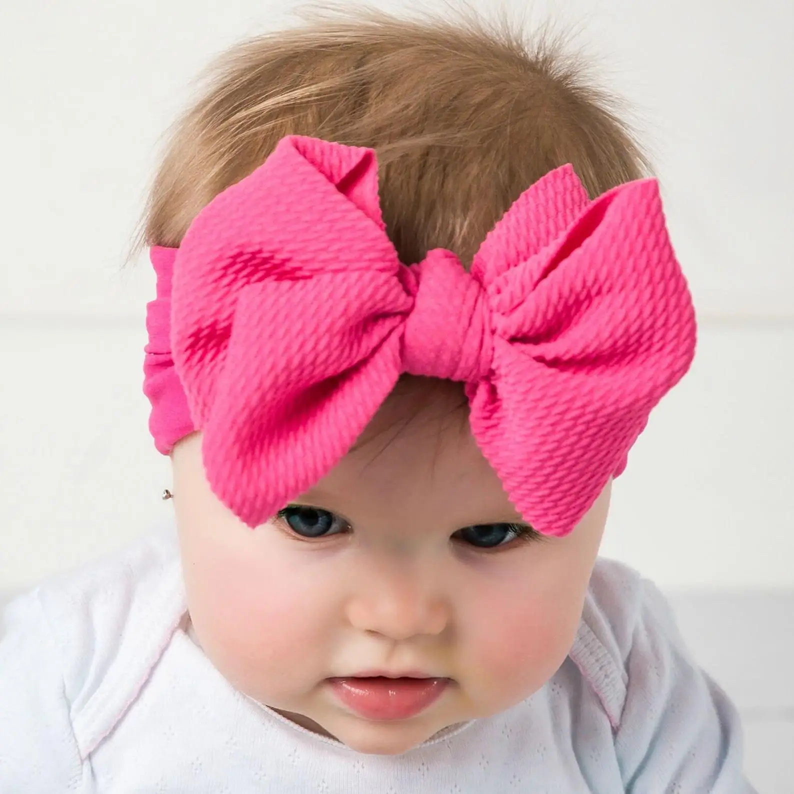 Solid Big Bow Topknot Headband for Baby Girls Elastic Nylon Hair Bands Handmade Newborn Fashion Turban Headwraps Accessories