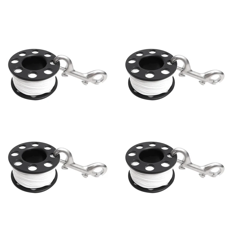 

4Pcs 30M Scuba Diving Spool Finger Reel With Stainless Steel Double Ended Hook SMB Equipment Cave Dive