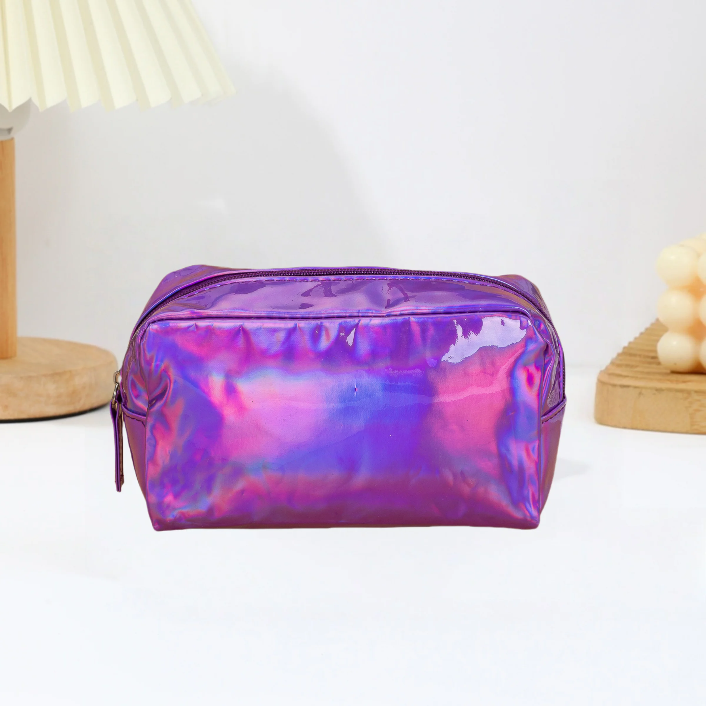 Borsa per il trucco in PU impermeabile laser alla moda Borsa per il lavaggio colorata quadrata di grande capacità Borsa per cosmetici multifunzionale