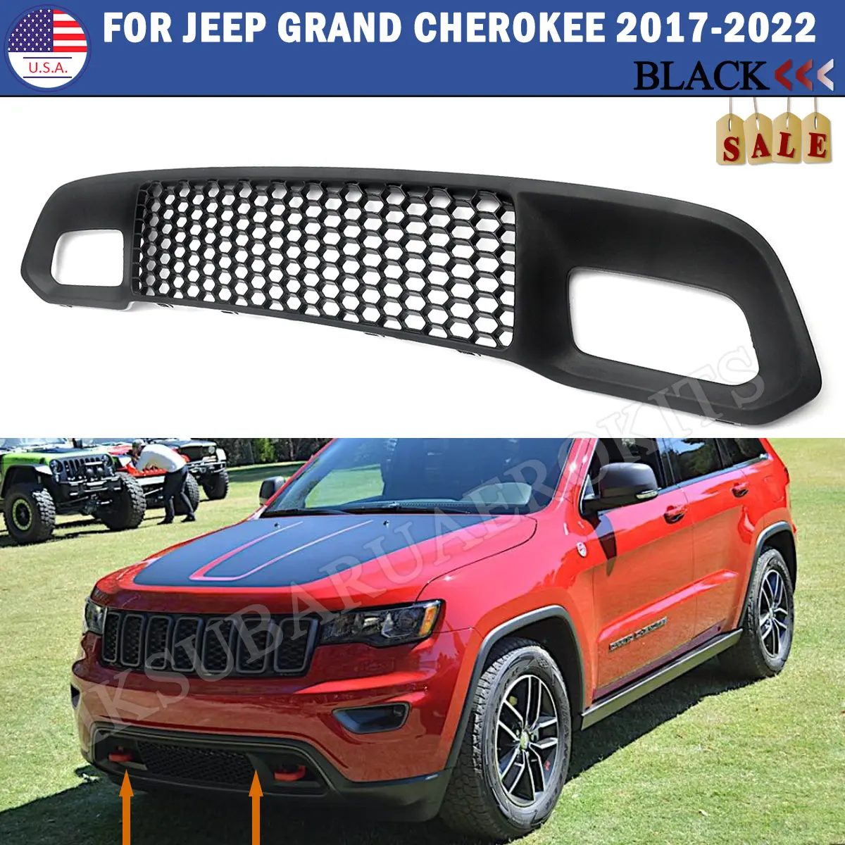 

SAIQINGSP Car Accessories Tools Lower Grille For Jeep Grand Cherokee 2017-2022 with Front Tow Hooks