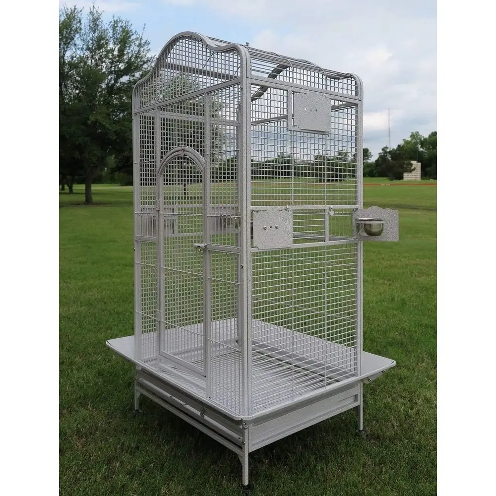 

Просторная клетка-вольер из кованого железа с белыми прожилками, 28x22x63, с игровой площадкой для попугаев