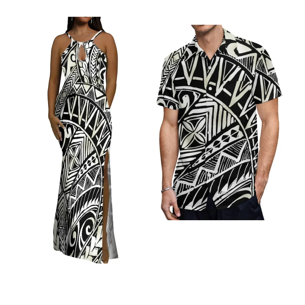 Robe d'été sans manches pour femmes et hommes, chemise polynésienne Sexy, col rond, fendue, vêtements de Couple de l'île Samoan