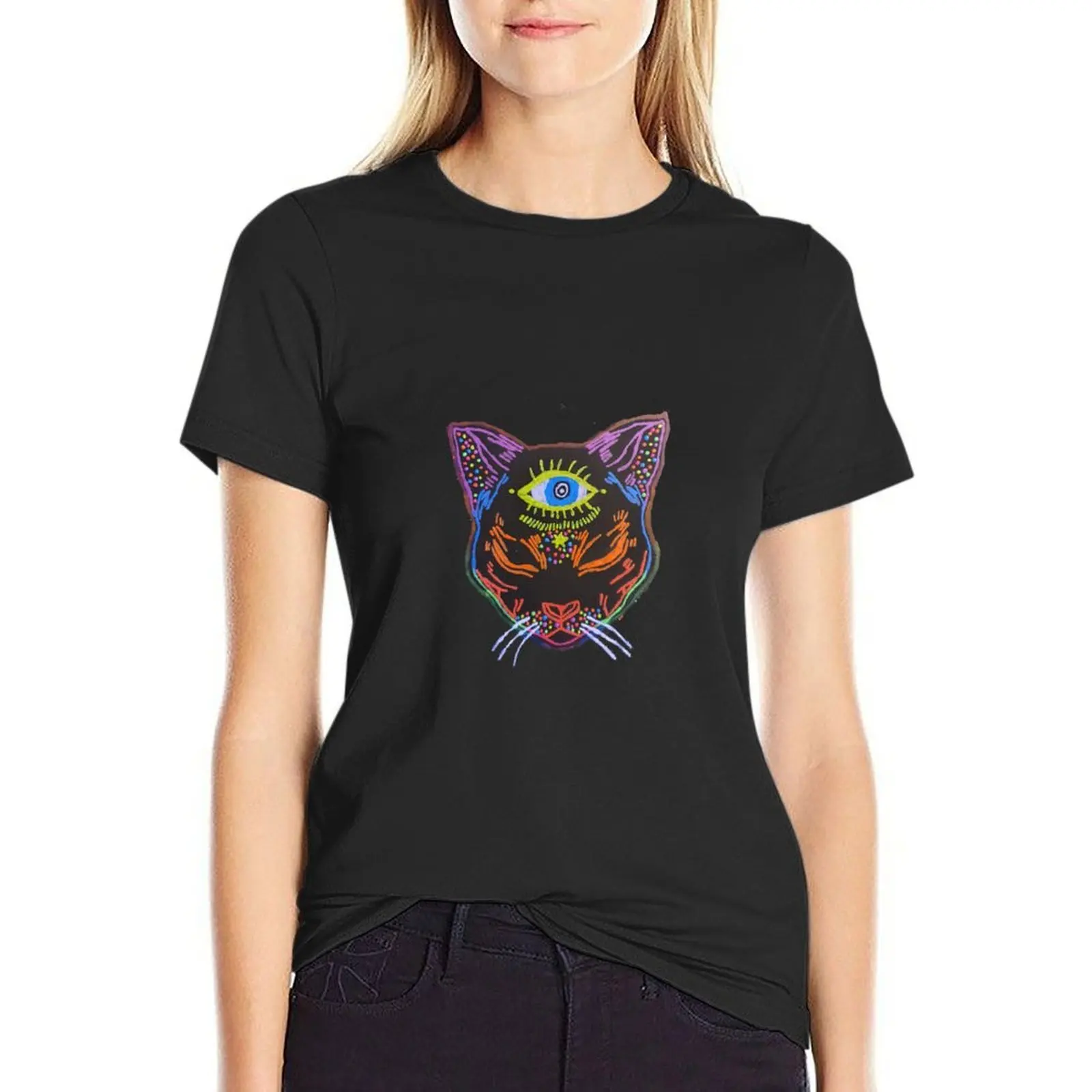 3rd eye open cat T-Shirt summer tops korean fashion Woman T-shirts