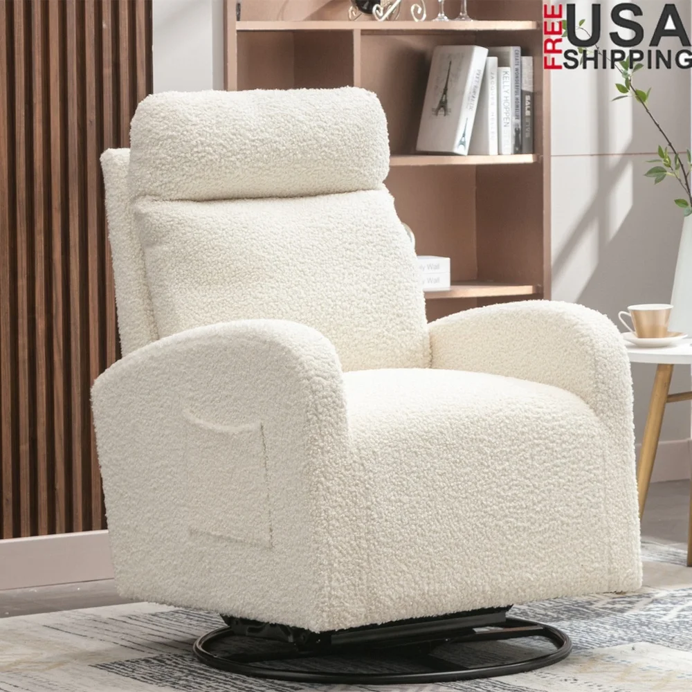 

Современный вращающийся стул-качалка с высокой спинкой и карманом для хранения, ткань Тедди, детская комната, гостиная, спальня, комфорт