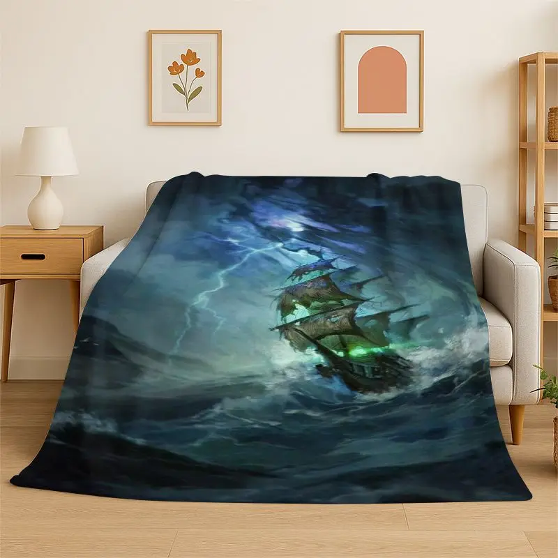 Storm Pirate Ship Boat Barque Flannel Blanket Soft Throw Blanket for Bedroom Living Room Bed Travel Camping Picnic Nap Cover