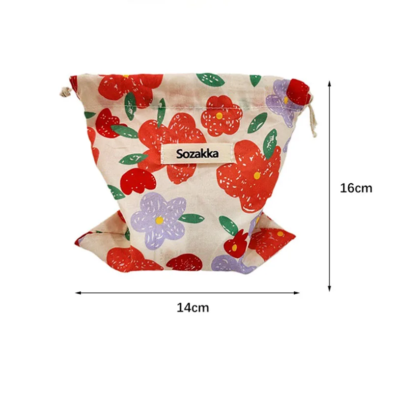 Vintage Drawstrings Coin Bags Purse Money Keys Earphones Cotton Fabric Organizers Pocket Lipstick Toiletry Makeup Storage Bags