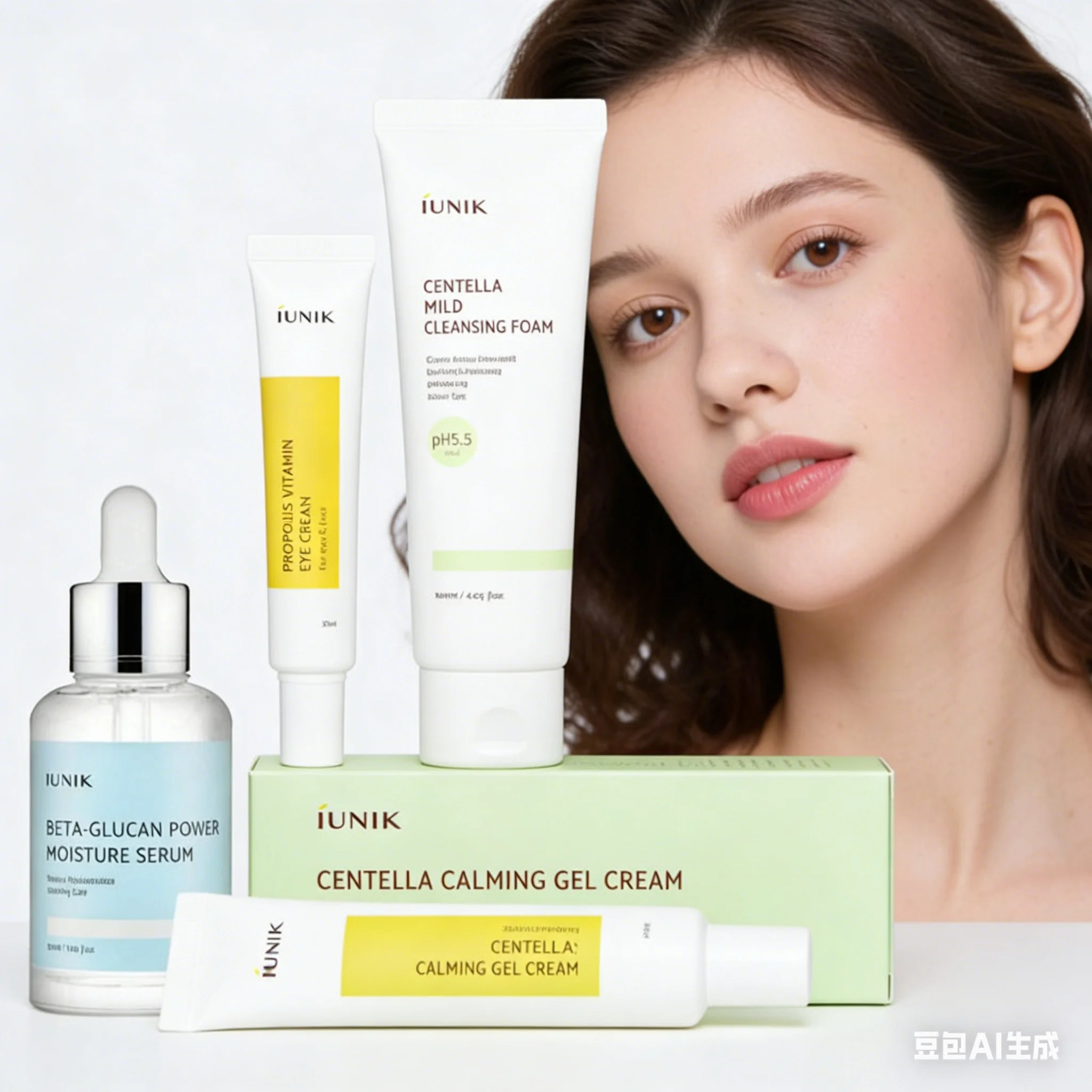 

Korea iUNIK Skin Care Set Propolis Vitamin Eye Cream Moisturizing Centella Soothing Gel Cream Mild Cleanser Deep Hydration Foam