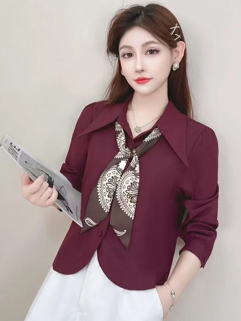 

Новинка осени 2025: Элегантная корейская блузка с длинным рукавом и воротником-шарфом из шелка, скрывающая недостатки фигуры, универсальная, стройнящая, для повседневной носки.