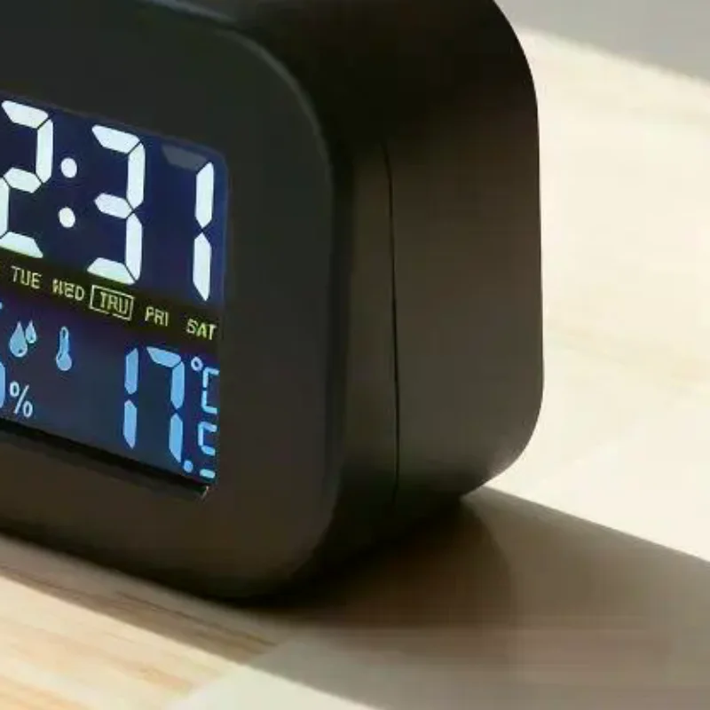 Weather Station Clock With Color Display - Temp & Humidity Monitor Backlit For Kids & Teens Perfect For Bedroom/Dorm Desk